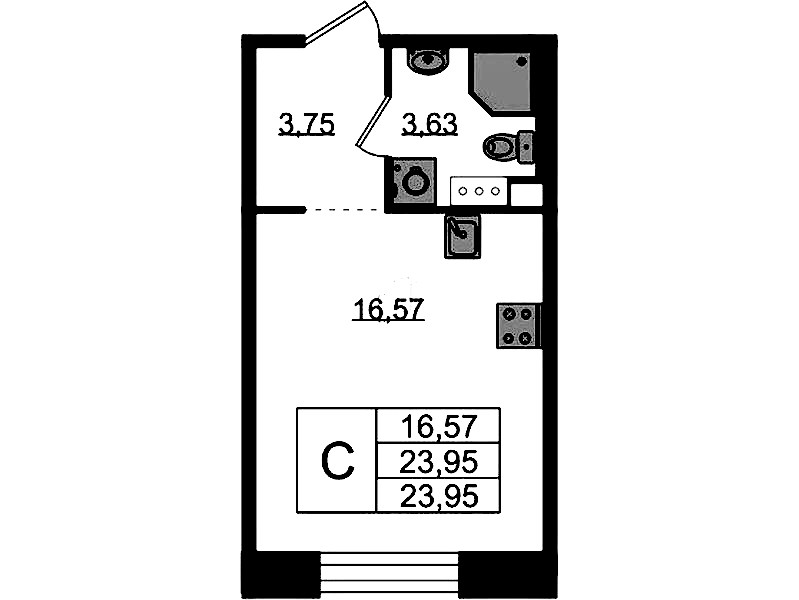Квартира студия 23.95 м², 5/5 эт., ЖК «Plus Пулковский»